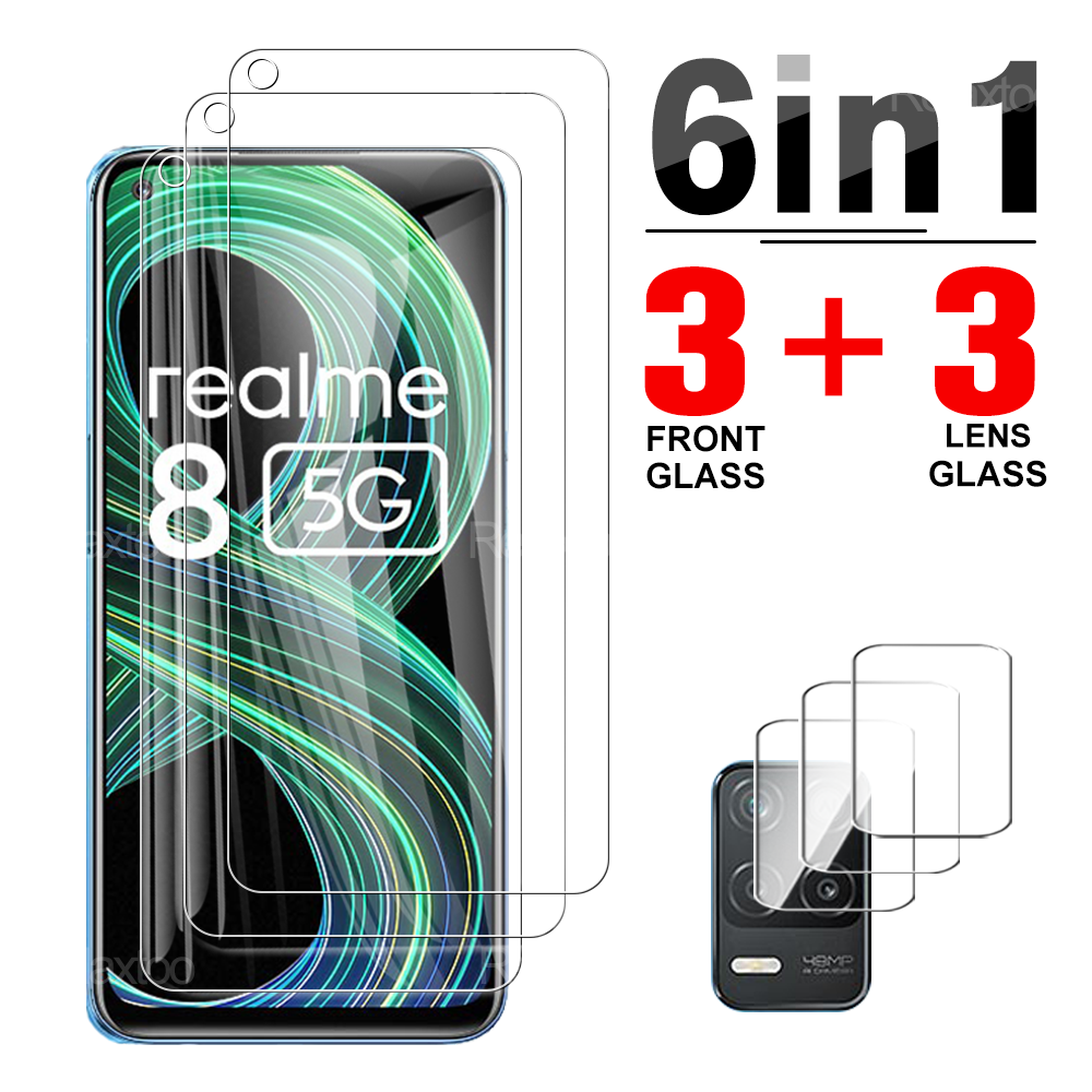 6IN1 강화 유리 Oppo Realme 8 8i Pro 5G 4G 화면 보호기 소프트 카메라 렌즈 유리 방지 스크래치 안전 보호 필름